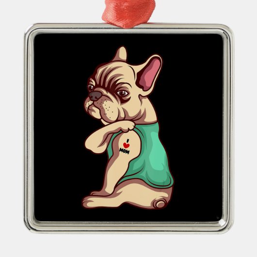 犬好き | Bulldog カッコいい I Love Mom Tattoo メタルオーナメント (正面)