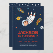 犬宇宙飛行士の宇宙銀河系子供の誕生日 招待状 (正面/裏面)