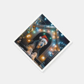 犬小屋に住むクリスマス・アイリッシュ・ウルフハウンド スタンダードカクテルナプキン (角)