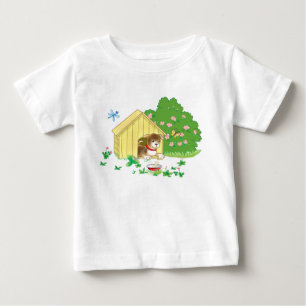 犬小屋の子犬とボウルの骨 ベビーTシャツ