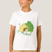 犬小屋の子犬とボウルの骨 Tシャツ (正面)