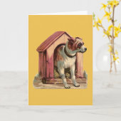 犬小屋の挨拶状のヴィンテージ カード (黄色い花)