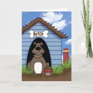 犬小屋の誕生日の雄牛犬 カード