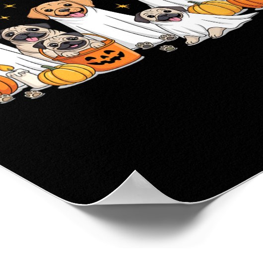 犬幽霊たちかわいい犬幽霊ハロの服を着おもしろいた ポスター (角)