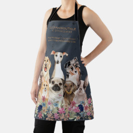 犬座りサービスペットトリマーネイビーフローラ エプロン