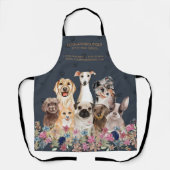 犬座りサービスペットトリマーネイビーフローラ エプロン (正面)