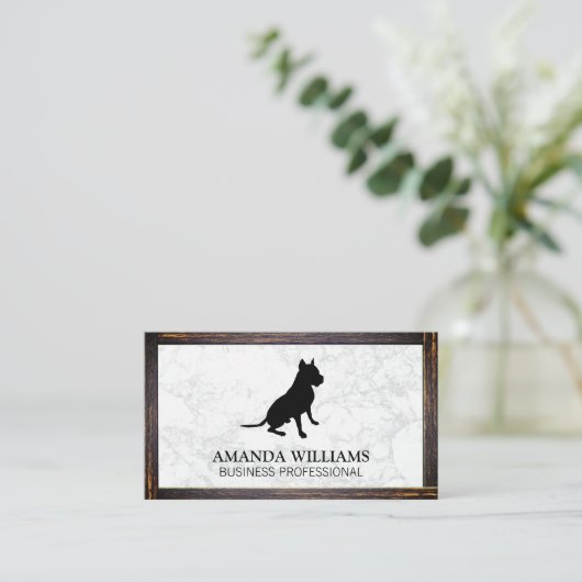 犬座り |大理石 |ウッド縁ど名刺 名刺 (スタンド正面)