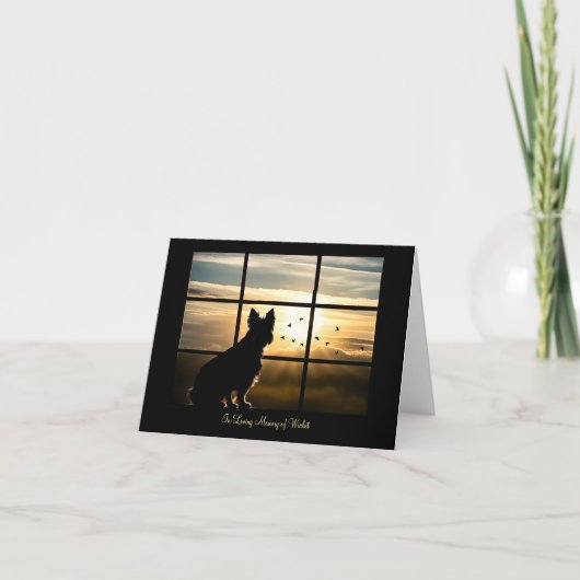 犬悔やみや弔慰記念日没と鳥の追悼 カード (正面)