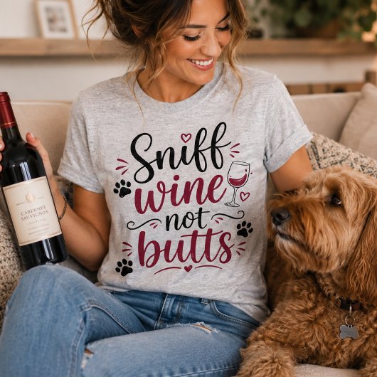 犬愛好家のための面白い「ワインを嗅げ、吸い殻はダメ」デザイン Tシャツ