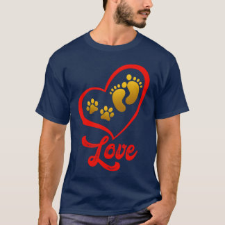 犬愛 犬の飼い主 肉球プリント ハート Tシャツ