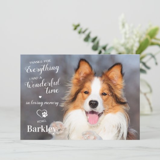 犬感謝していの記念撮影のペットの損失 サンキューカード (スタンド正面)