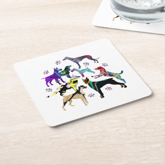 犬手 スクエアペーパーコースター (アングル)