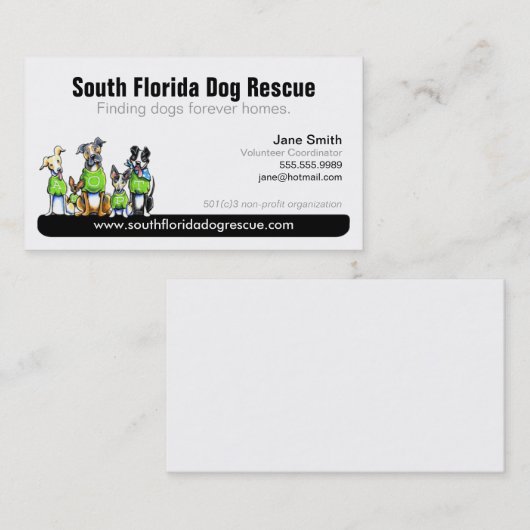 犬救出非営利の黒いタグライン 名刺 (正面/裏面)