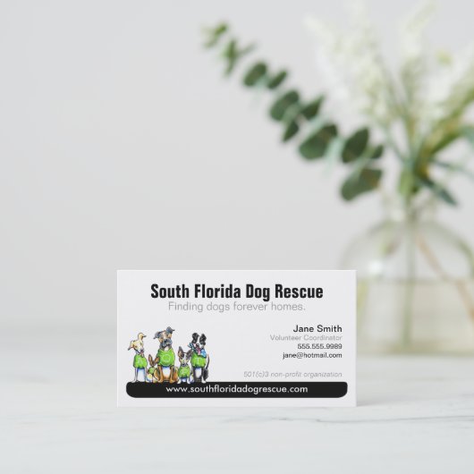 犬救出非営利の黒いタグライン 名刺 (スタンド正面)