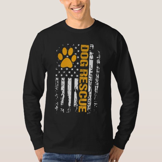 犬救助アメリカ国旗の犬シェルター犬の養子縁組 Tシャツ (正面)