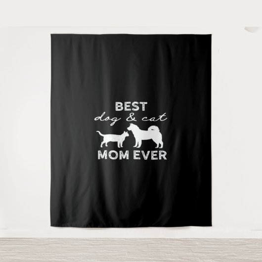 犬最高のと猫の母ギフト可愛い猫の女熱狂する性犬 タペストリー (正面)