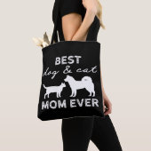 犬最高のと猫の母ギフト可愛い猫の女熱狂する性犬 トートバッグ (クローズアップ)