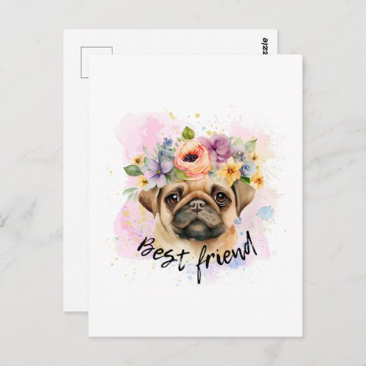 犬最高のと豚の恋人のための友人のパグ ポストカード (正面/裏面)