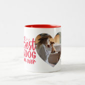 犬最高ののお母さんがペットの写真を赤に ツートーンマグカップ (中央)