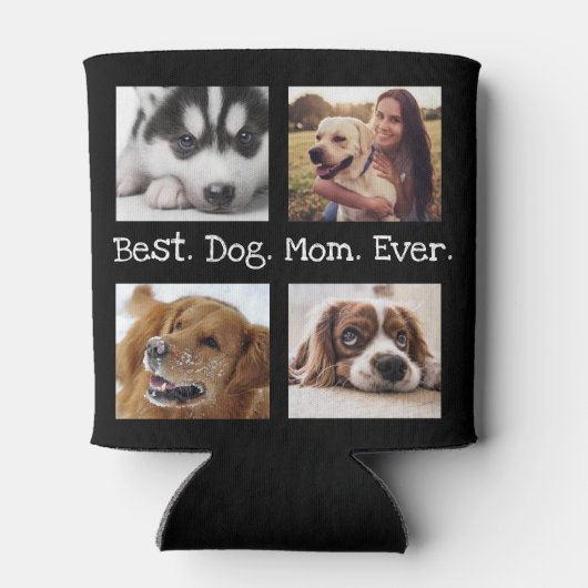 犬最高のの母がペットの写真パーソナライズされた黒 缶クーラー (裏面)