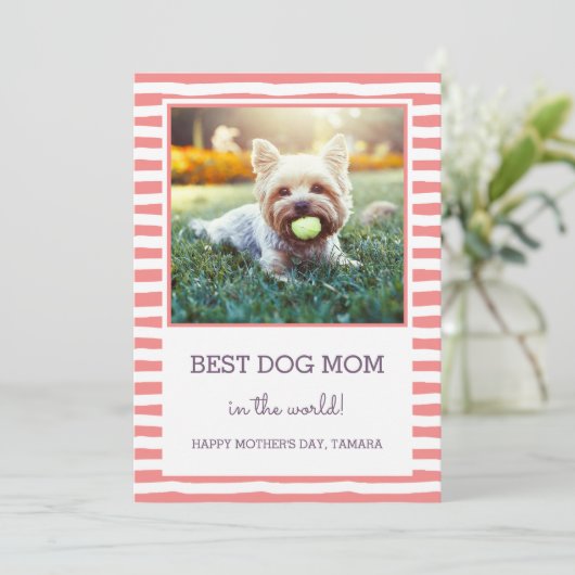犬最高のの母ストライプの | コーラル | 母の日 カード (スタンド正面)