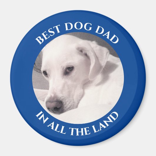 犬最高のパパかわいい白い子犬の青 マグネット (正面)