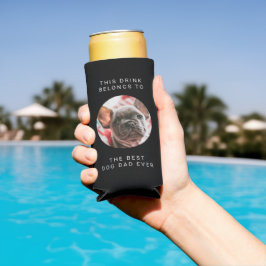 犬最高のパパエカスタムバー文字と2枚フォトブラック スリム缶クーラー