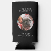 犬最高のパパエカスタムバー文字と2枚フォトブラック スリム缶クーラー (正面)