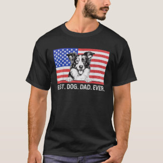 犬最高のパパエバーアメリカ国旗の縁どコリー Tシャツ