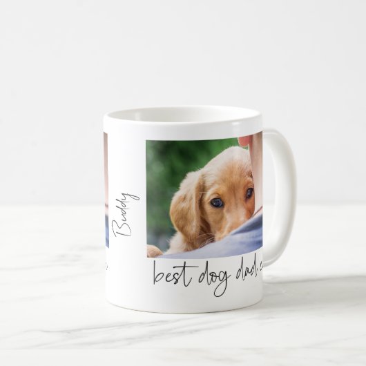 犬最高のパパモダン写真カスタムと犬の名前 コーヒーマグカップ (正面右)