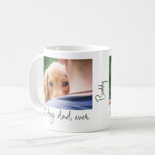 犬最高のパパモダン写真カスタムと犬の名前 コーヒーマグカップ (正面左)
