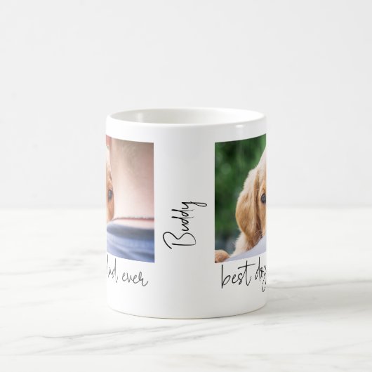犬最高のパパモダン写真カスタムと犬の名前 コーヒーマグカップ (中央)