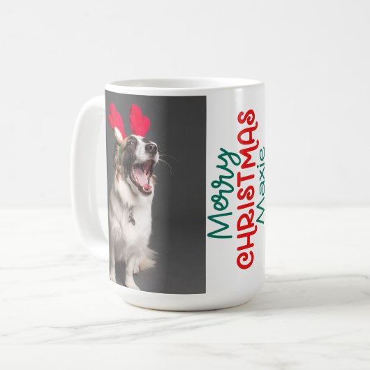 犬最高のパパモダン写真カスタムと犬の名前 コーヒーマグカップ (正面左)