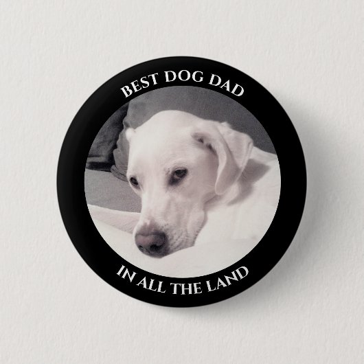 犬最高のパパ写真可愛い白い子犬の黒 缶バッジ (正面)
