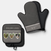 犬最高のパパ恋人と3犬写真 鍋つかみ&鍋敷きセット (正面/裏面)