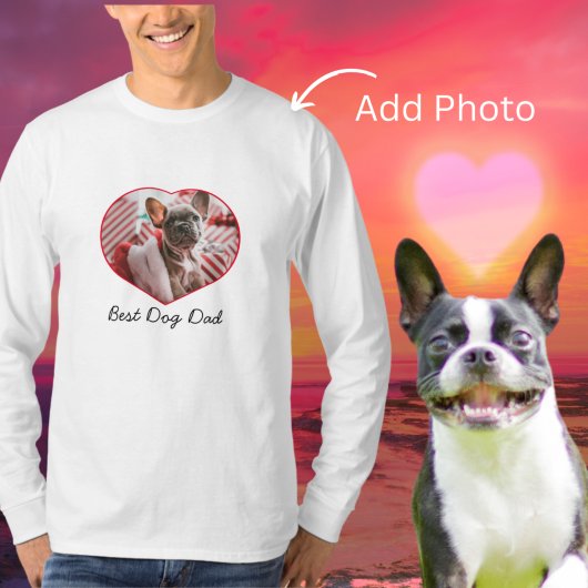 犬最高のパパ、カスタムハート写真ハート。Tシャツ Tシャツ