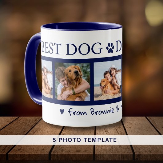 犬最高のパパEver 5 Photo Collage Pet Name Blue マグカップ