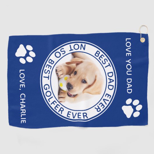 犬最高のパパEver Blue白おもしろい写真 ゴルフタオル (横)