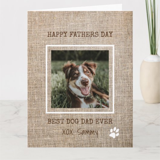 犬最高のパパEver Burlap Photo Father's Day カード (正面)