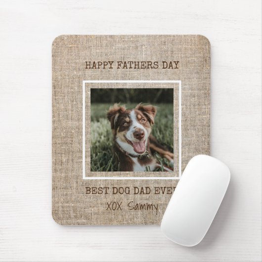 犬最高のパパEver Burlap Photo Father's Day マウスパッド (マウス)