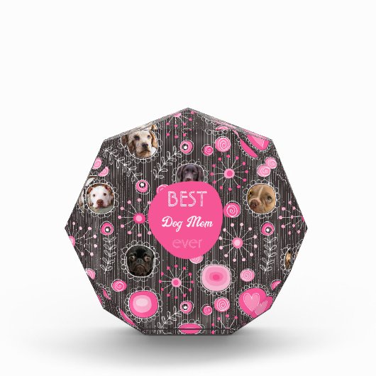 犬最高の母かわいいピンクのハート花写真コラージュ フォトブロック (正面)