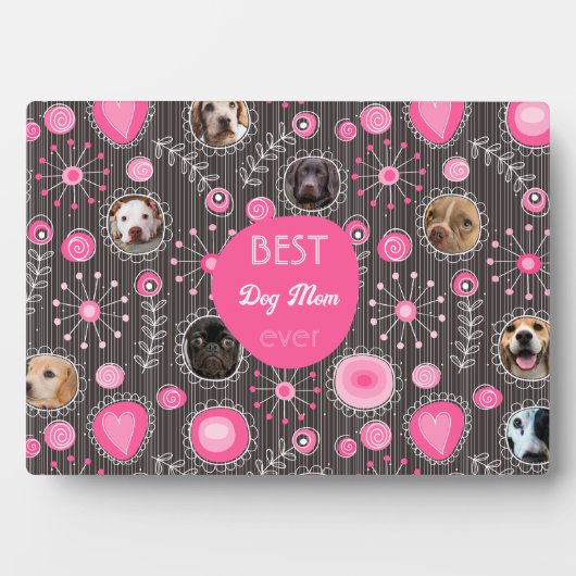 犬最高の母かわいいピンクのハート花写真コラージュ フォトプラーク (正面)