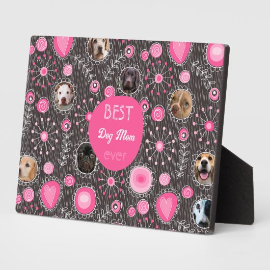 犬最高の母かわいいピンクのハート花写真コラージュ フォトプラーク (側面)