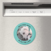 犬最高の母の写真かわいい白い子犬の青い馬 マグネット (インサイチュ (食洗機))