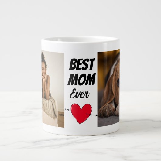 犬最高の母は今まで…2枚の写真パーソナライズされた巨人 ジャンボコーヒーマグカップ (正面)