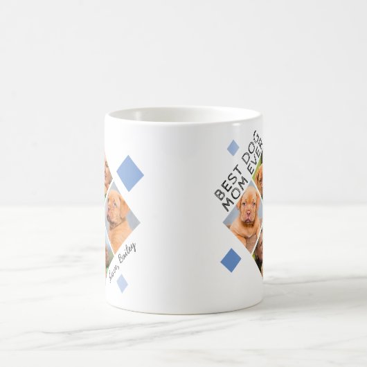 犬最高の母は常にカスタム写真コラージュと名前ブルー コーヒーマグカップ (中央)
