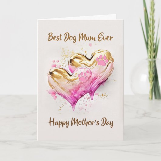 犬最高の母は常にピンクの金ゴールドハート母の日 シーズンカード (正面)