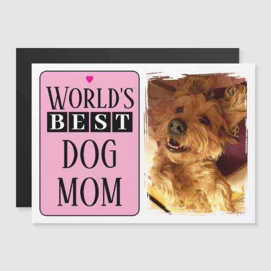 犬最高の母またはパパ写真ピンク磁気カード マグネット招待状 (正面/裏面)
