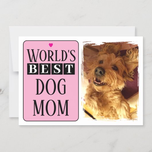 犬最高の母またはパパ写真ピンク磁気カード マグネット招待状 (正面)