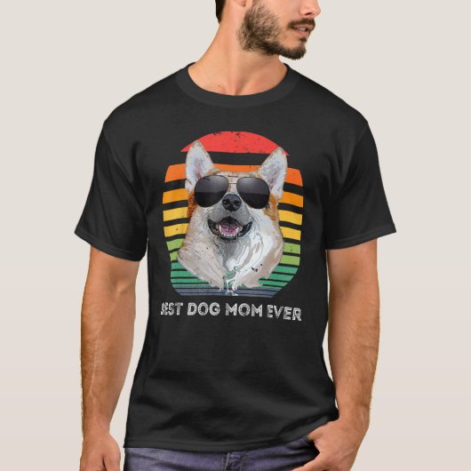 犬最高の母エバーレインボーレトロ犬の母の日 Tシャツ (正面)